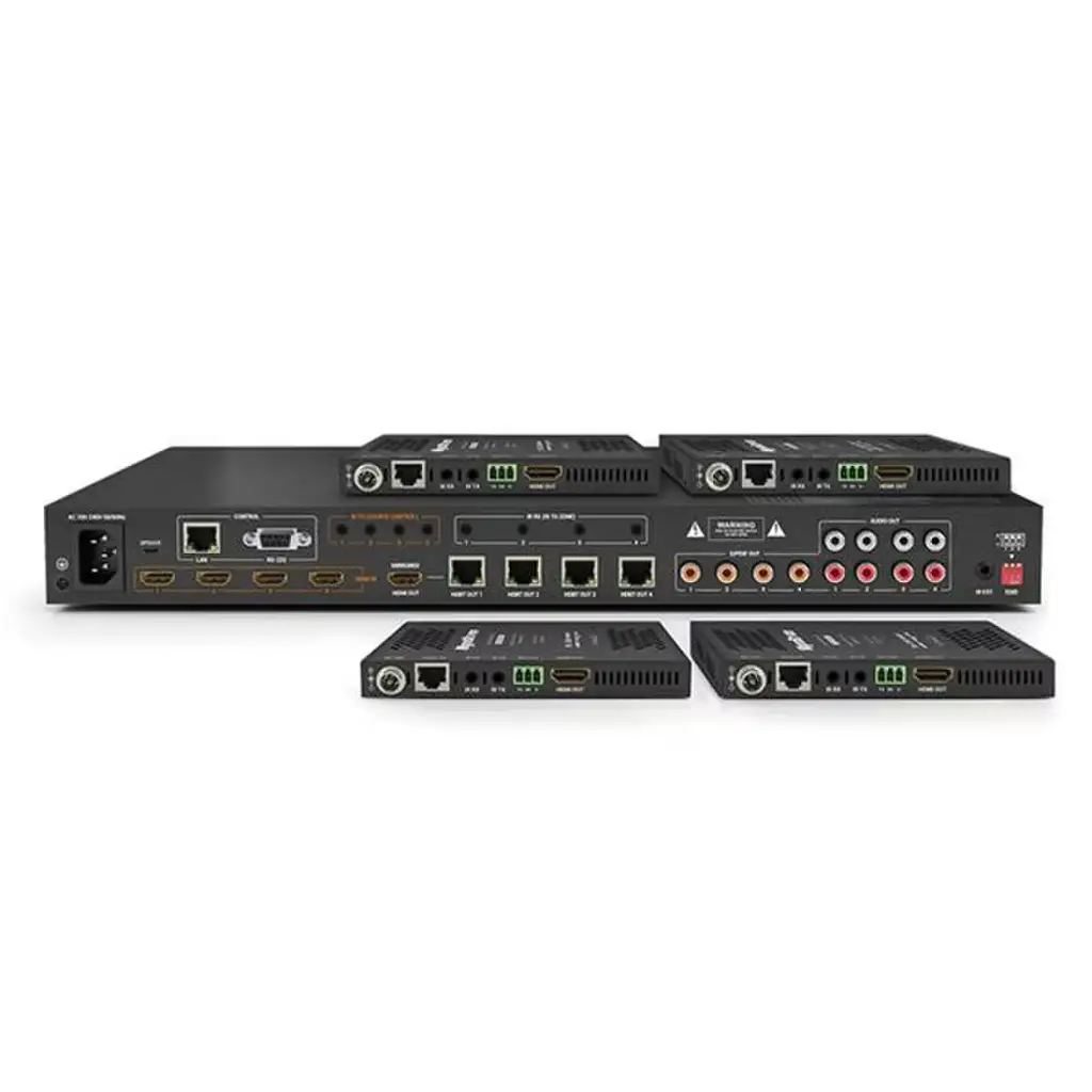 WyreStorm MXV 4K HDR 4:4:4 60Hz HDBaseT 4 x 4 Matrix Switch With 4 Receivers and Audio De-Embed, 35m