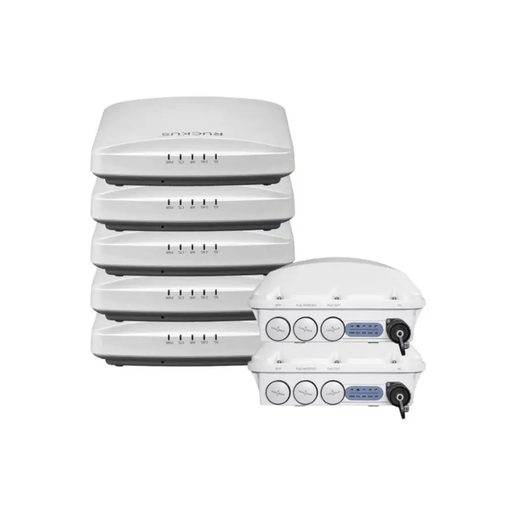 Ruckus Unleashed Bundle with 2 x Unleashed T750 (WiFi 6 802.11ax) dual-band 360° outdoor AP (4x4:4 in 5GHz 4x4:4 in 2.4G) and 5 x Unleashed R550 Dual Band 802.11abgn/ac/ax Wireless Access Point with Multi Gigabit Ethernet backhaul, 4 x 4:4 + 2 x 2:2 Streams