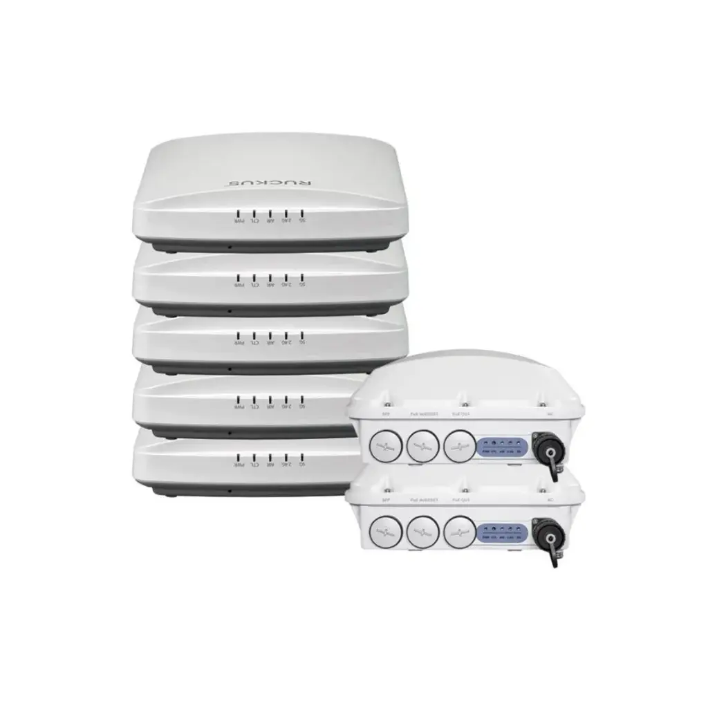 Ruckus Unleashed Bundle with 2 x Unleashed T750 (WiFi 6 802.11ax) dual-band 360° outdoor AP (4x4:4 in 5GHz 4x4:4 in 2.4G) and 5 x Unleashed R650 Dual Band 802.11abgn/ac/ax Wireless Access Point with Multi Gigabit Ethernet backhaul, 4 x 4:4 + 2 x 2:2 Streams