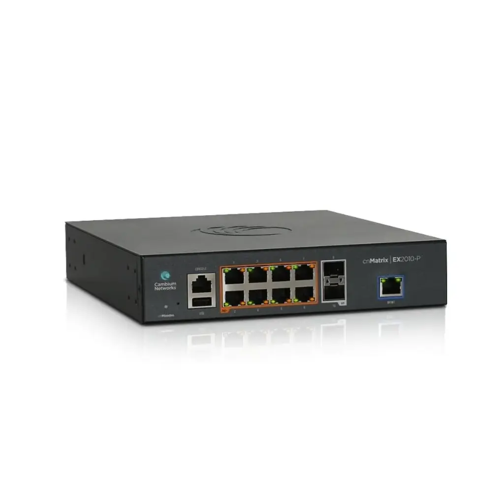 Cambium cnMatrix EX2010P 8-port 100W PoE L2/L3 Fanless Switch 8x1G 2xSFP