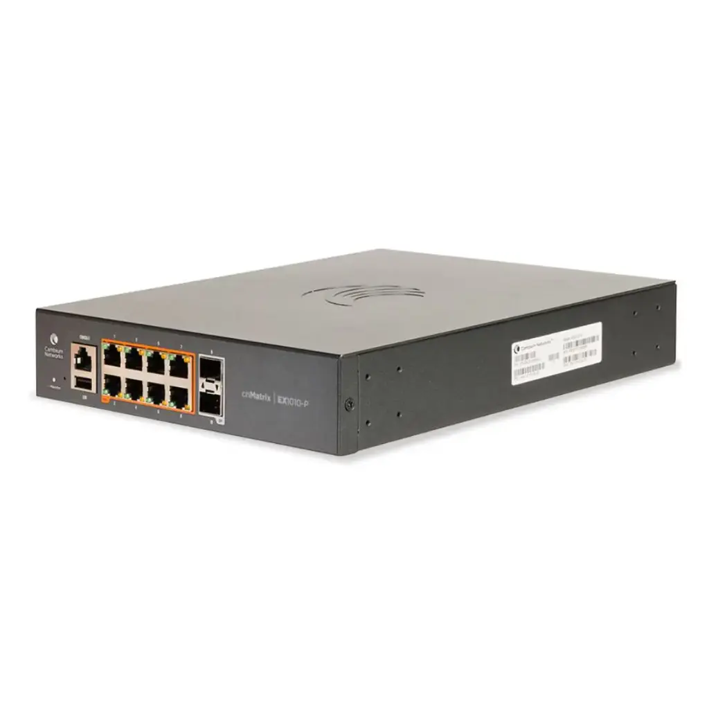 Cambium cnMatrix EX1010P 8-port 1GbE L2 PoE switch, 2x SFP uplinks, 75W PoE budget