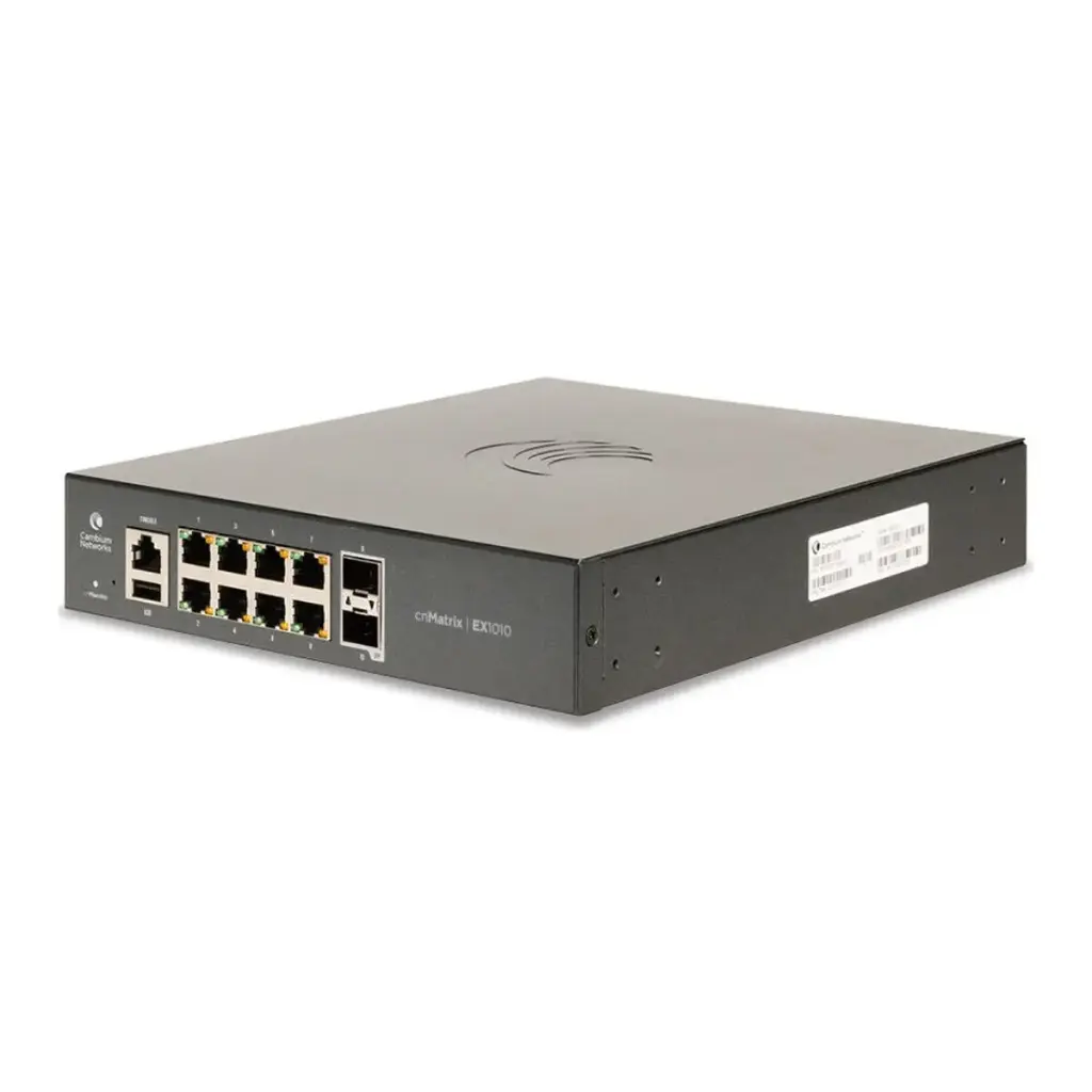 Cambium cnMatrix EX1010 8-port Non-PoE 1GbE L2 switch, 2x SFP uplinks, 20 Gbps throughput