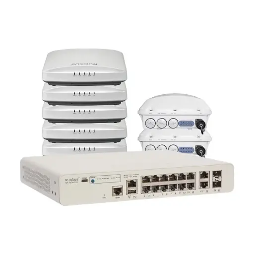 [RUC-T750-U-R650-U-SWITCH-BUNDLE] Ruckus Unleashed Bundle with 2 x Unleashed T750 (WiFi 6 802.11ax) dual-band 360° outdoor AP (4x4:4 in 5GHz 4x4:4 in 2.4G) and 5 x Unleashed R650 Dual Band 802.11abgn/ac/ax Wireless Access Point with Multi Gigabit Ethernet backhaul, 4 x 4:4 + 2 x 2:2 Streams and 1 x Ruckus ICX7150 Compact 12 Port 1Gb, 2 x 1G RJ45 Uplinks and 2 x 1G SFP Uplinks 