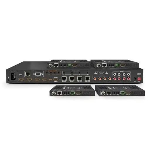 [WYR-MXV-0404-H2A-KIT] WyreStorm MXV 4K HDR 4:4:4 60Hz HDBaseT 4 x 4 Matrix Switch With 4 Receivers and Audio De-Embed, 35m